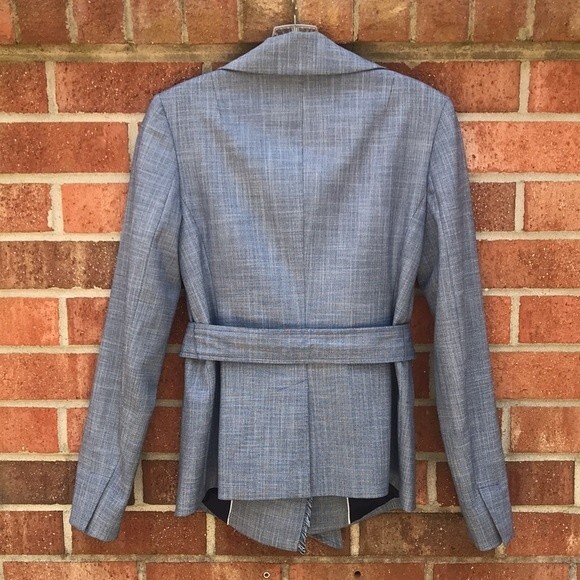 Banana Republic Fringed Edge Blue Chambray Lined Suit Jacket sz 0 - Picture 3 of 13
